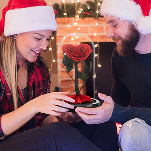 Heart Shaped Preserved Rose Artificial Flower In A Glass Dome Valentine Christmas Gift