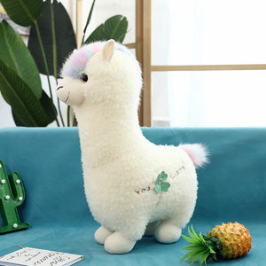 Cute White Alpaca Rainbow Hair Plush Toy Doll
