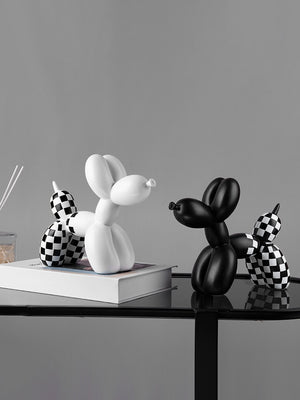 Luxury Balloon Dog Half Checkerboard Resin Sculpture Home Decoration