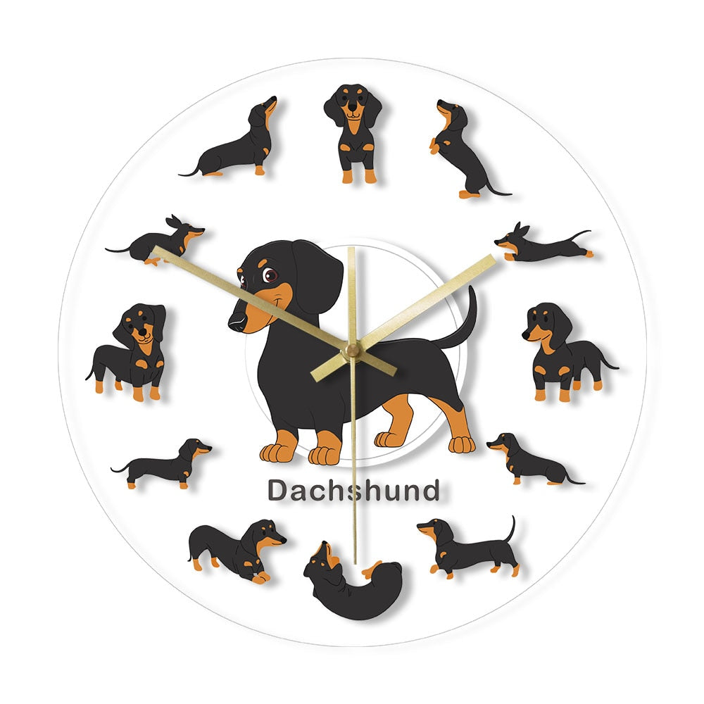 Cartoon Dachshund Wiener Dog Arcylic Wall Clock