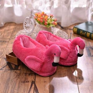 Cute Pink Flamingo Bird Indoor Soft Home Plush Slippers Shoes