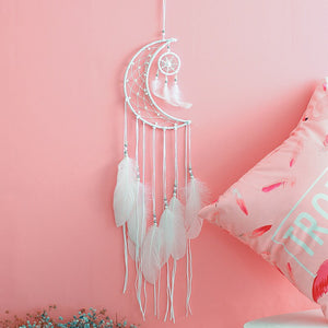 White Moon Dreamcatcher Net With Feathers