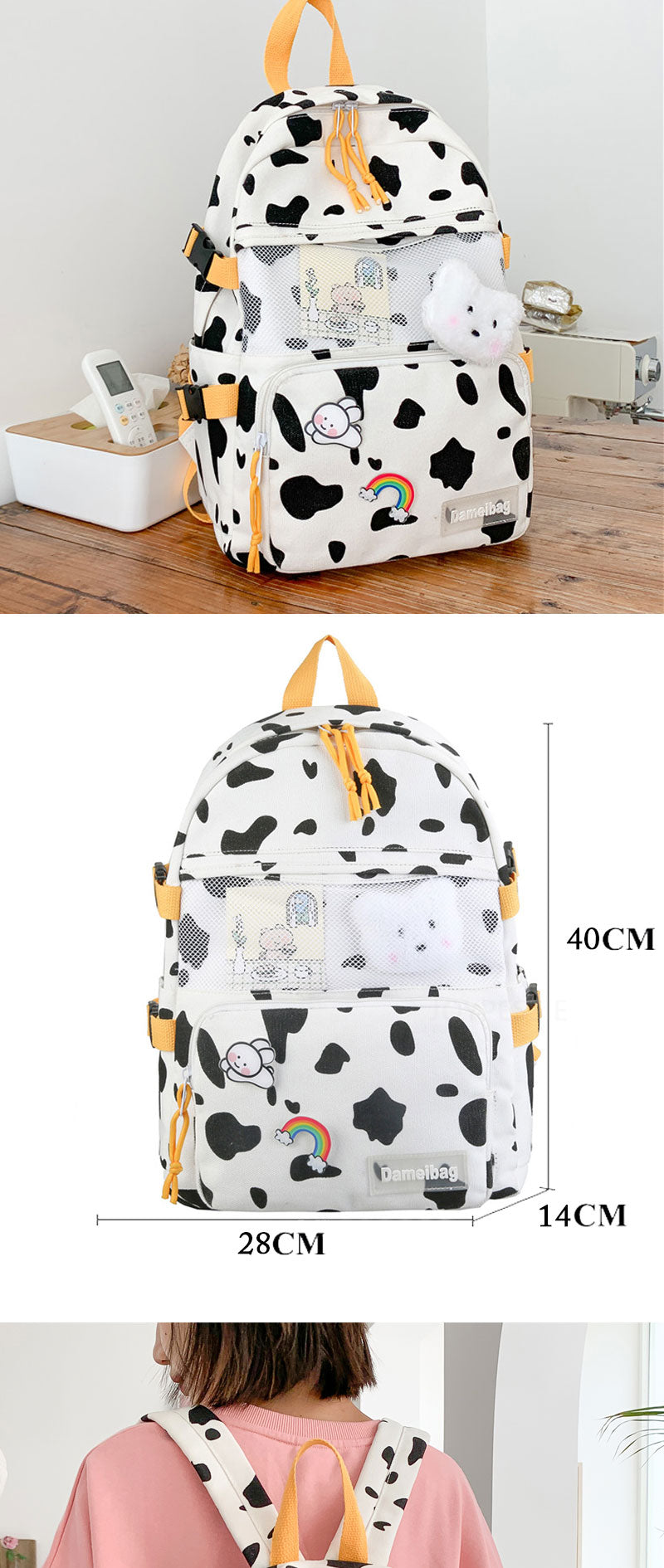 Cute Cow Printing Rucksack School Bag Canvas Backpack for College Girl –  MsHormony