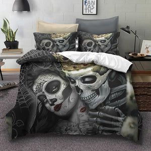 King & Queen Sugar Skull Beaut Kiss Duvet Cover Bedding Set