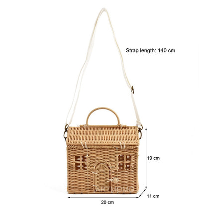 House Shape Rattan Straw Handbags Shoulder Bag