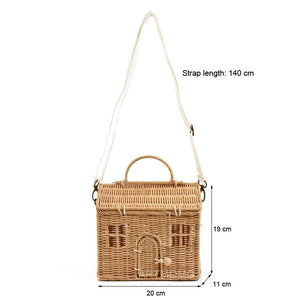 House Shape Rattan Straw Handbags Shoulder Bag