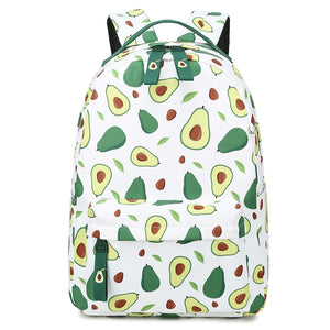 Cute Green Avocado White Backpack Bookbag for Teenage Girls