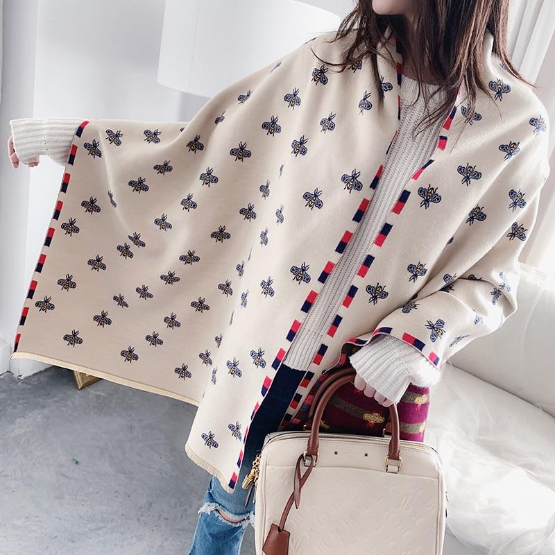 Luxury Scarf Beans Print Cashmere Scarves Pashmina Thick Shawls