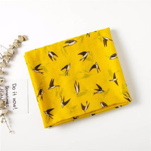 Swallow Bird Printed Long Yellow Scarf Shawl Pashmina