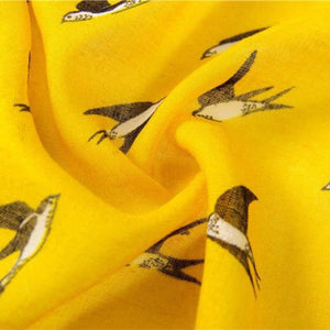 Swallow Bird Printed Long Yellow Scarf Shawl Pashmina