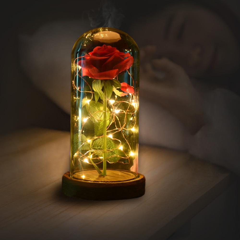 Seasonal & Holiday Decorations - Beautiful Artificial Flowers Rose With LED Light Wooden Base