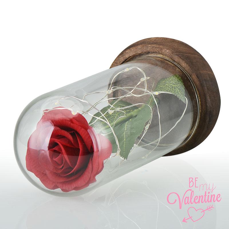 Seasonal & Holiday Decorations - Beautiful Artificial Flowers Rose With LED Light Wooden Base