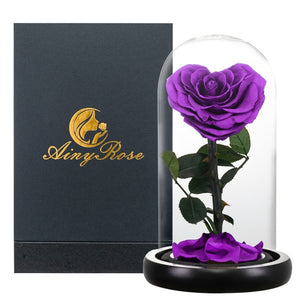 Heart Shaped Preserved Rose Artificial Flower In A Glass Dome Valentine Christmas Gift