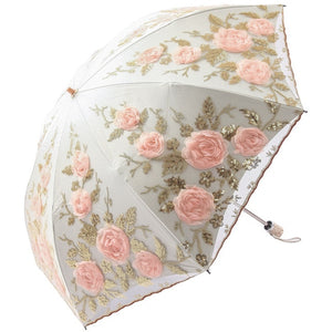 Beautiful Lace Rose Flower Folding Portable Parasol Umbrella