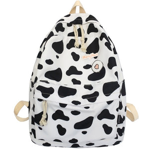 Cute Milk Cow Skin Pattern Waterproof Nylon School Bag Backpack