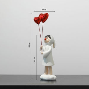 Cute Heart Balloon Girl Resin Statue Sculpture Home Decor