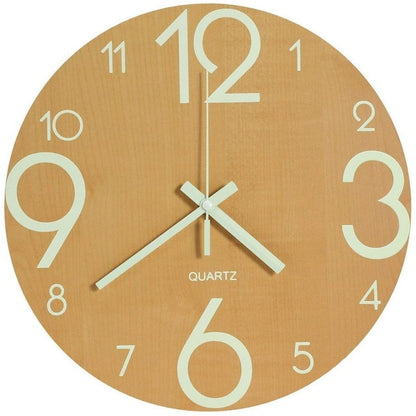Minimal Luminous Glow in the Dark Wooden Large Number Wall Clock