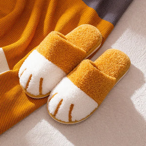 Cute Cat Fluffy Paw Women Fur Plush Indoor Home Slippers Shoes