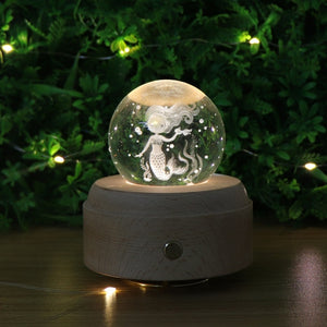 Moon Crystal Ball LED Night Light Wooden Rotary Music Box Birthday Gift