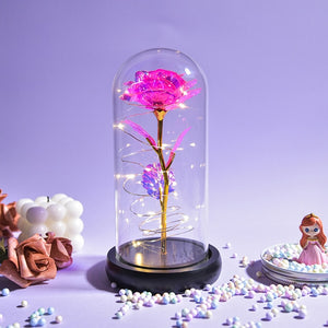 Galaxy Gold Foil Rose in Glass Dome with Base Wedding Birthday Gift for Women Girls