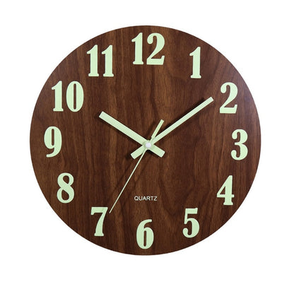 Large Numbers Luminous Glow in the Dark 12 Inch Silent Wood Wall Clock