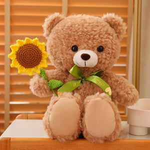 Cute Teddy Bear with Rose Sunflower 40cm Stuffed Plush Doll Xmas Birthday Gift