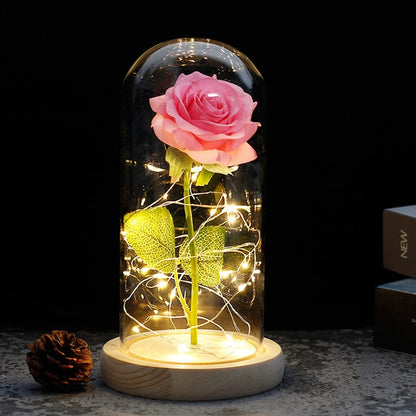Galaxy Artificial Roses Flower In A Glass Dome Valentine Christmas Gift