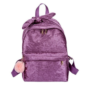 Cute Bow Faux Fur Soft Corduroy Backpack for Girls