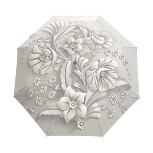 Modern White Rose Floral Sun Protection Inside Black Coating Automatic Umbrella