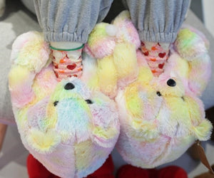 Cute Teddy Bear Furry Faux Fur Indoor Home Slippers Shoes