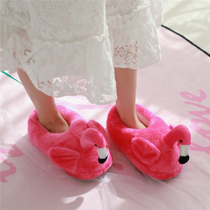 Cute Pink Flamingo Bird Indoor Soft Home Plush Slippers Shoes