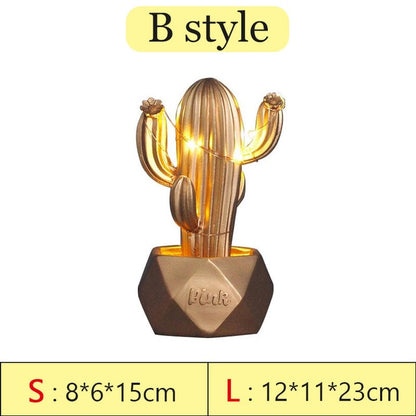 Resin Cactus LED Table Night Light Kids Room Lamp