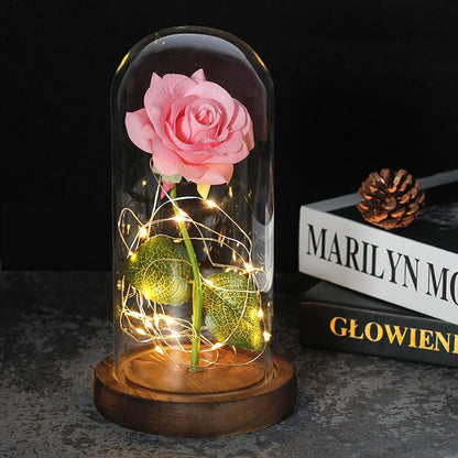 Galaxy Artificial Roses Flower In A Glass Dome Valentine Christmas Gift