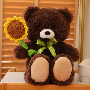 Cute Teddy Bear with Rose Sunflower 40cm Stuffed Plush Doll Xmas Birthday Gift