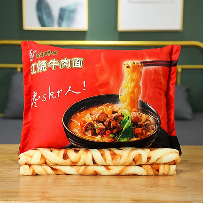 Instant Beef Fried Noodles Stuffed Plush Pillow with Blanket