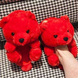 Cute Teddy Bear Furry Faux Fur Indoor Home Slippers Shoes