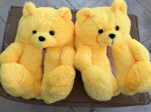 Cute Teddy Bear Furry Faux Fur Indoor Home Slippers Shoes