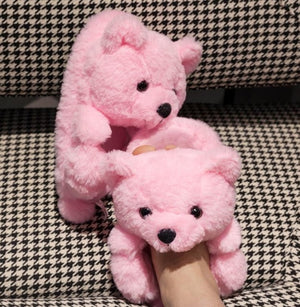 Cute Teddy Bear Furry Faux Fur Indoor Home Slippers Shoes