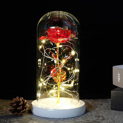 Galaxy Artificial Roses Flower In A Glass Dome Valentine Christmas Gift