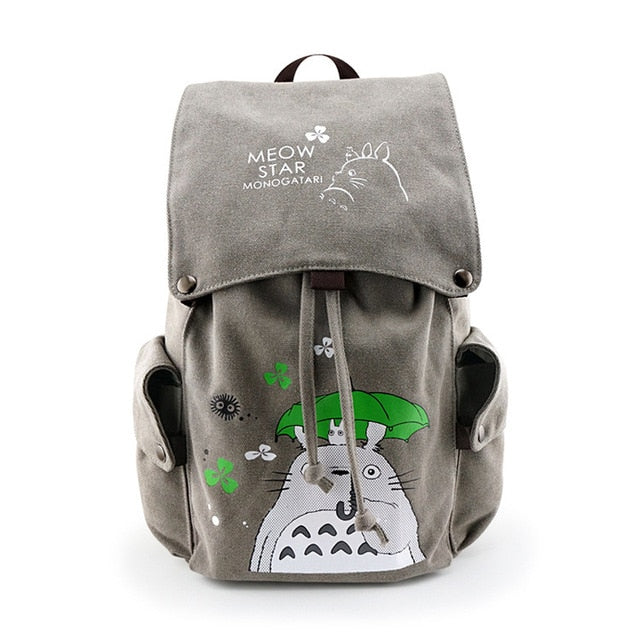 Cute Gray Totoro Canvas Large Size School Bag Backpack
