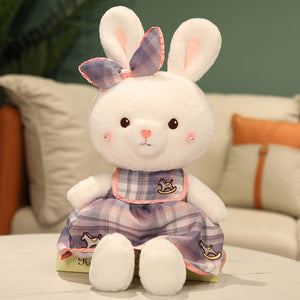 Cute Long Ears Rabbit with Plaid Skirt Plush Stuffed Pillow Doll Gift for Girls