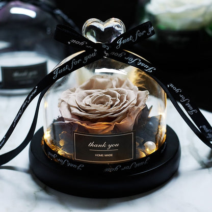 Forever Rose Flower In Flask LED Glass Dome Valentines Day Gift