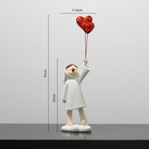 Cute Heart Balloon Girl Resin Statue Sculpture Home Decor