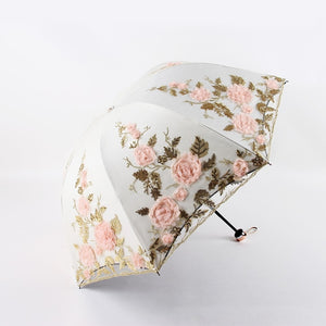 Beautiful Lace Rose Flower Folding Portable Parasol Umbrella