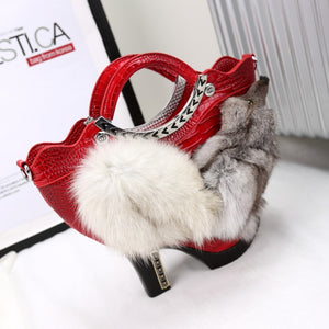 Gray Fox High Heels Leather Shoulder Messenger Bags Handbag
