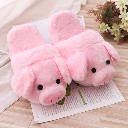 Cute Pink Pig Plush Indoor Warm Stuffed Shoes & Pillow