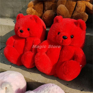 Cute Teddy Bear Furry Faux Fur Indoor Home Slippers Shoes