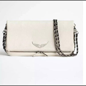 Personality Angel Wings Decoration Women's Genuine Leather Satchels Purse Shoulder Bag