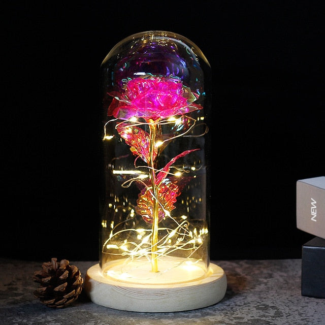 Galaxy Artificial Roses Flower In A Glass Dome Valentine Christmas Gift