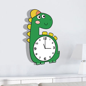 Cartoon Long Neck Dinosaur Brachiosaurus Silent Movement Wall Clock For Children Kids Bedroom